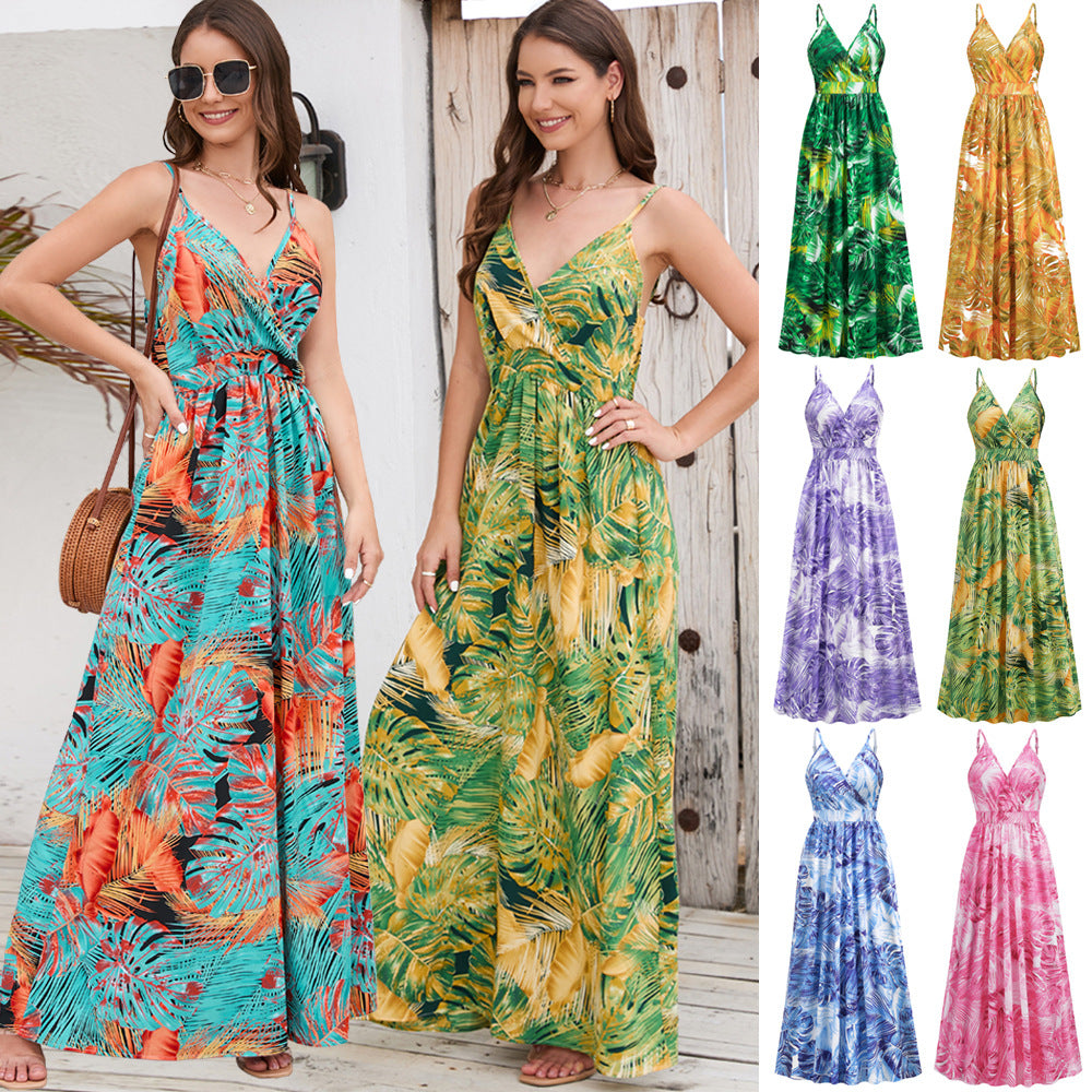 Blumen Langes Kleid Sommer Swing Urlaub Strandkleid