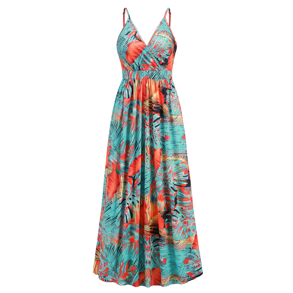 Blumen Langes Kleid Sommer Swing Urlaub Strandkleid