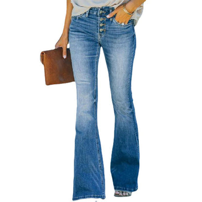 Damenjeans Slim Fit und Slim Multi-button Flared Washed Trousers