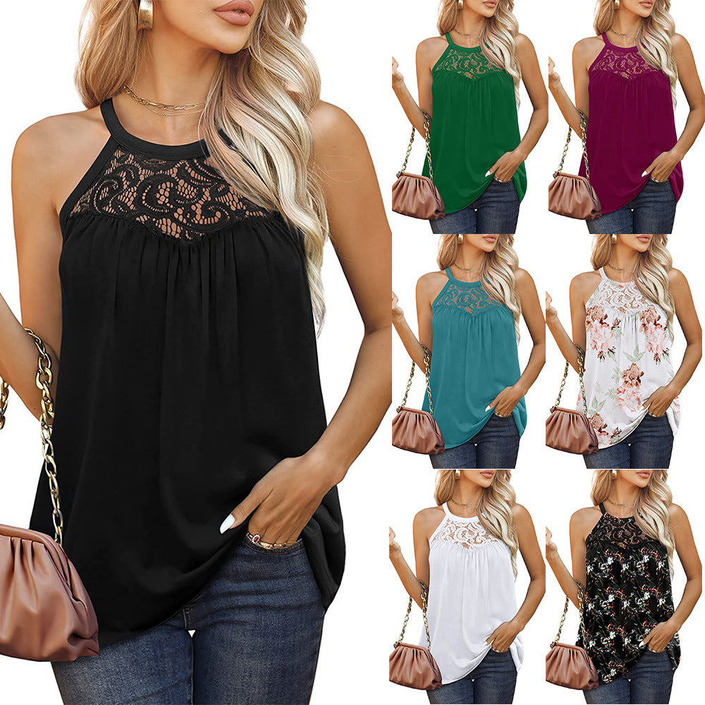 Womens Tank Tops Loose Fit Sommer Spitze Halter Tops ärmellose Shirts